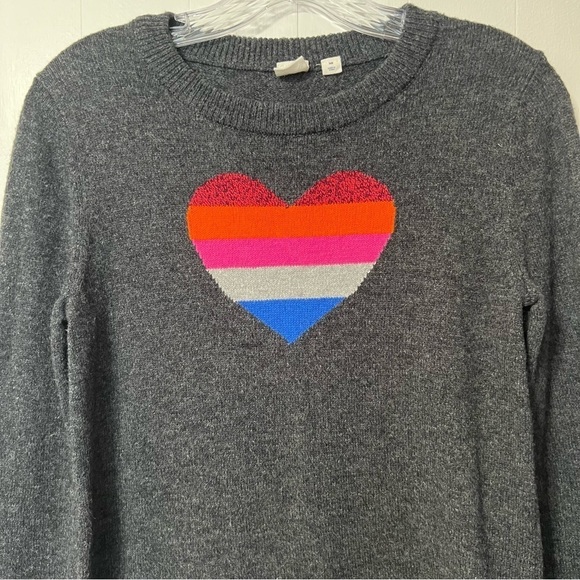 GAP Maternity Gray Bright Multi Color block Heart Crewneck Cozy Sweater XS - Picture 8 of 10